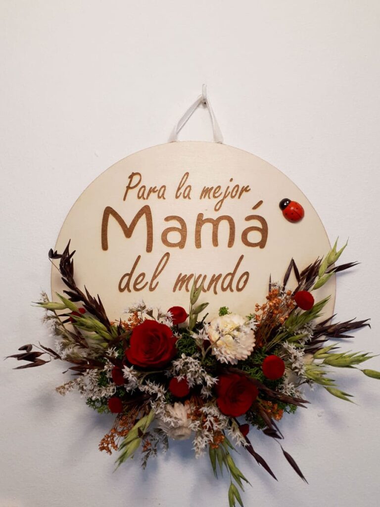 placa de madera 20 cm para la mejor mama rosas eternas rojas
